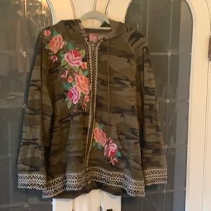 Johnny Was embroidered zip-up hoodie in camo